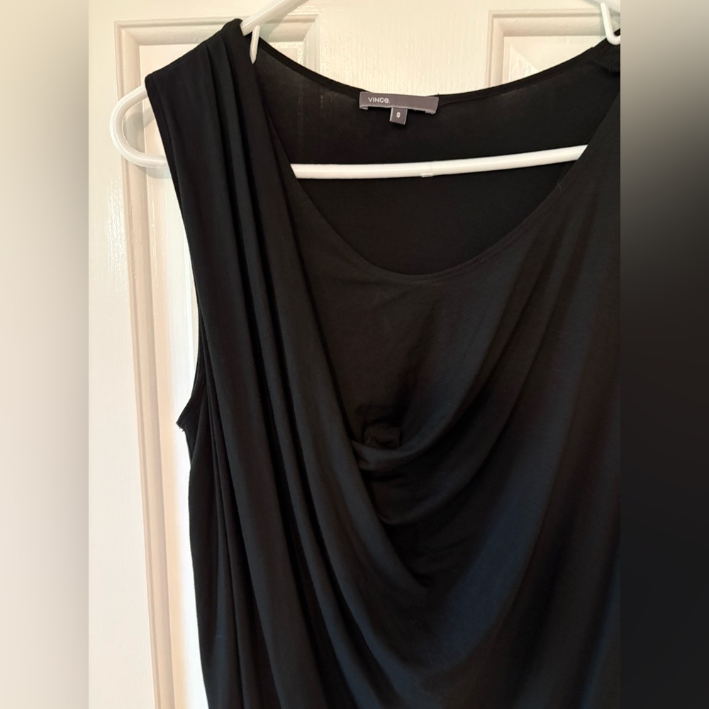Vince Black Sleeveless Dress Sz S Gather Round Neck Midi dress minimalist